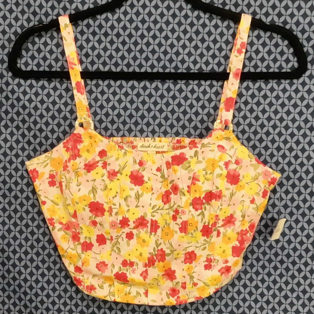 Derek Heart - Floral halter crop top with silver rhinestone detail. New. Size- M